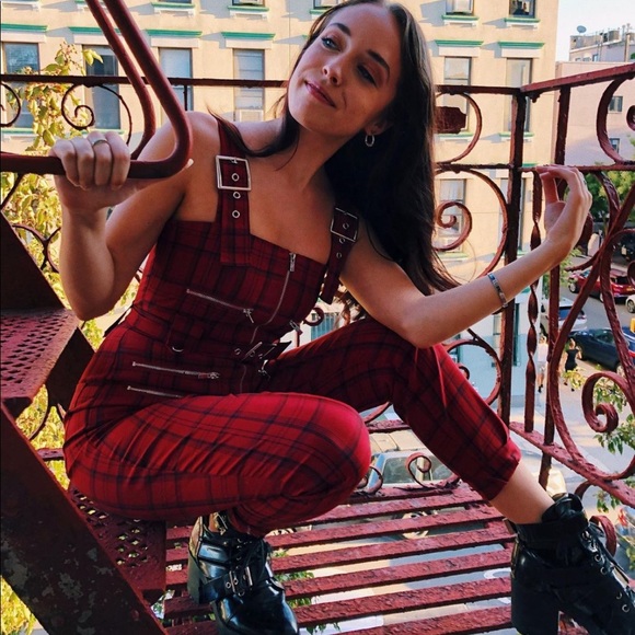 WeWoreWhat Moto Overalls in Red Plaid - Picture 15 of 16